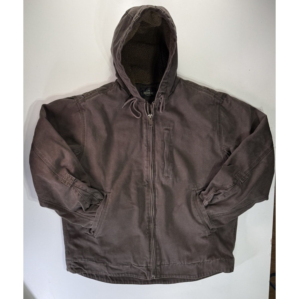 RedHead Sherpa Lined Brown Canvas Thermolite XL Utility Hooded Fullzip Jacket‎
